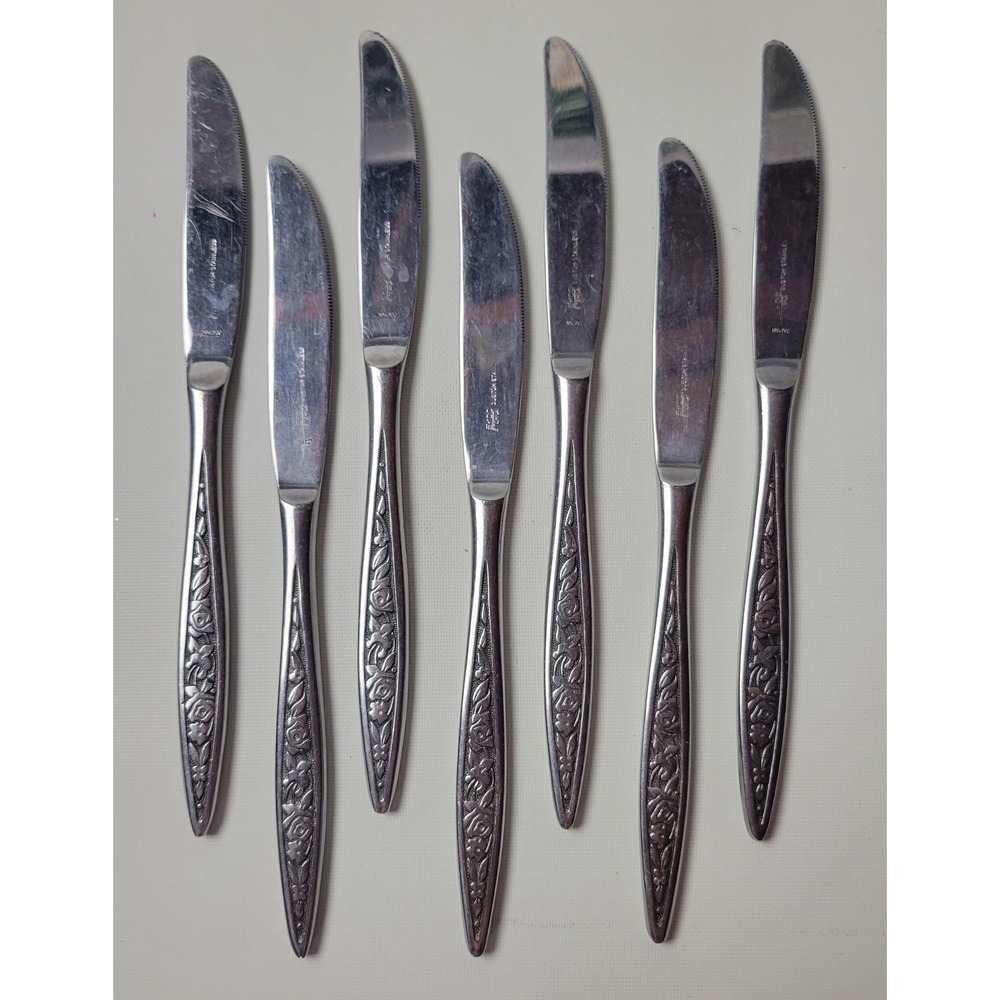 Ekco Eterna Santiago Stainless Steel Dinner Knives Floral Rose Japan Set of 7